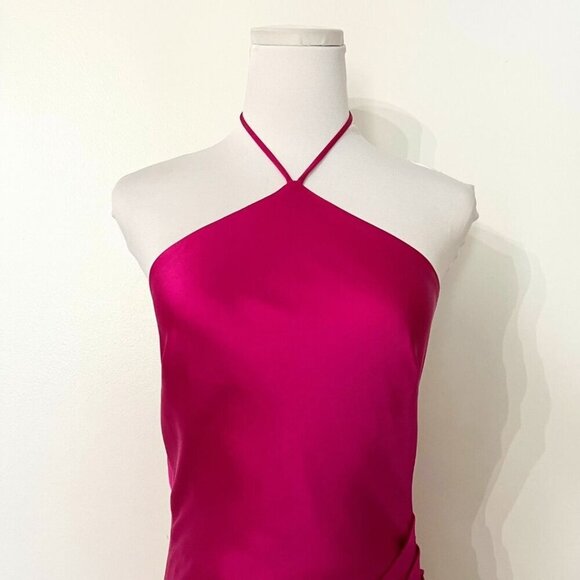 JONATHAN SIMKHAI HANSEL PINK SATIN HALTER SIDE SLIT EVENING FORMAL DRESS - 0 - Picture 4 of 13